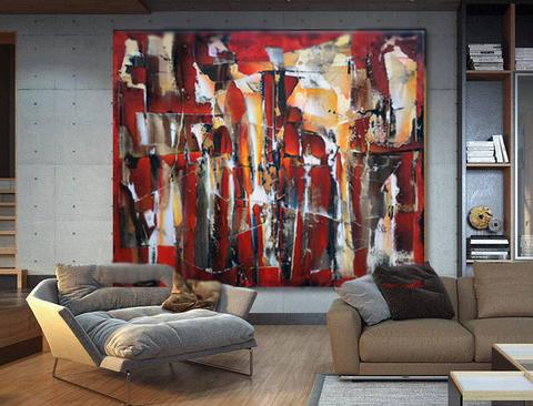 Abstrait, tableau de Philippe Cloart, présenté dans un intérieur (mise en situation)